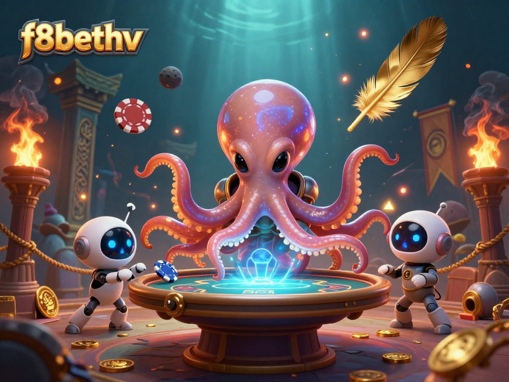 Experience exhilarating gaming at f8bethv with an alien octopus at a holographic poker table.