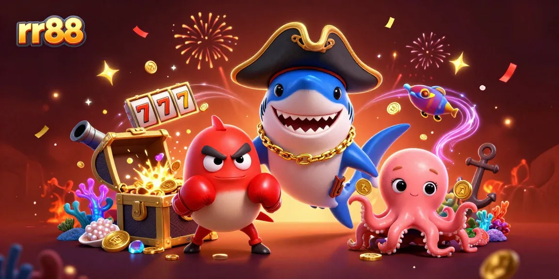 Engage with rr88's thrilling casino scene featuring gold coins and animated characters.