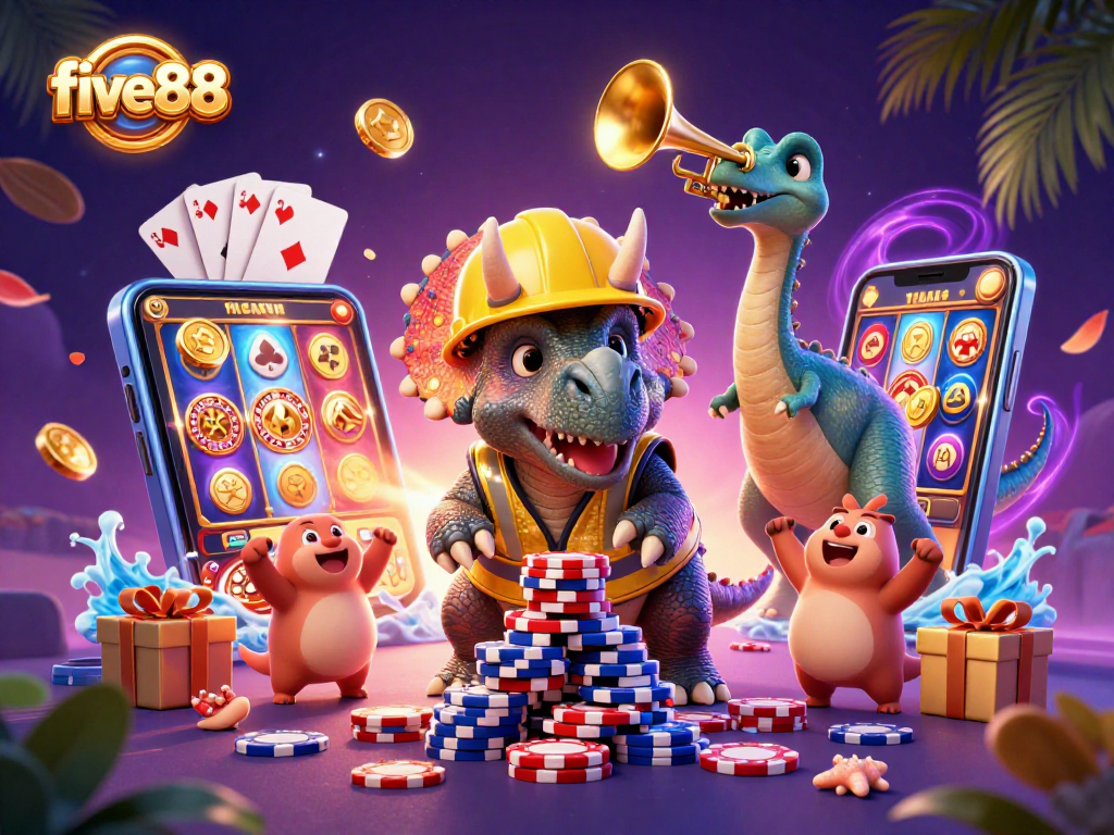 Experience the excitement of five88 gaming with vibrant characters and casino elements.