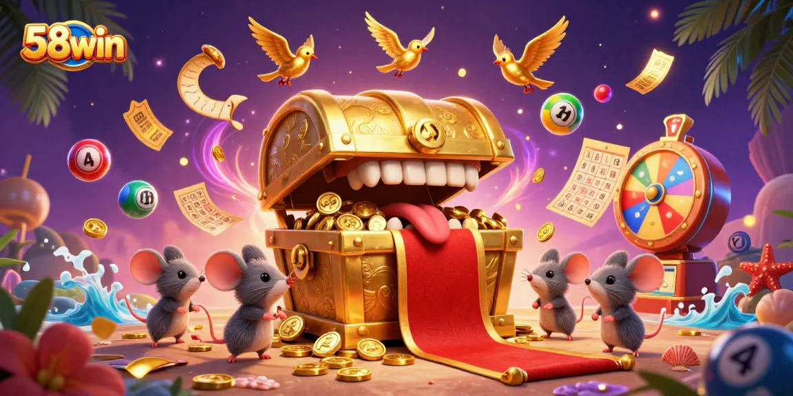 Engage in thrilling 58win experiences with vibrant lottery balls, golden riches, and gaming excitement.
