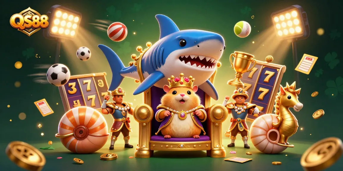 Engage with QS88’s vivid casino world featuring a golden hamster king and dynamic slot elements.