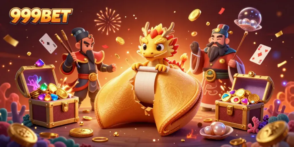 Play thrilling games and discover treasures with 999BET in this vibrant, dynamic casino-themed illustration.