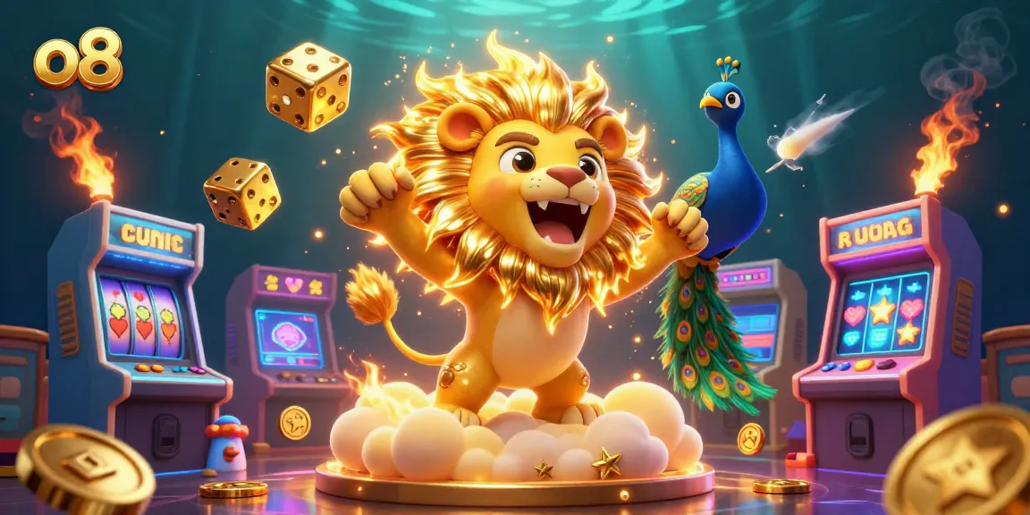Engage in thrilling gaming action at o8 with a vibrant 3D digital casino illustration.