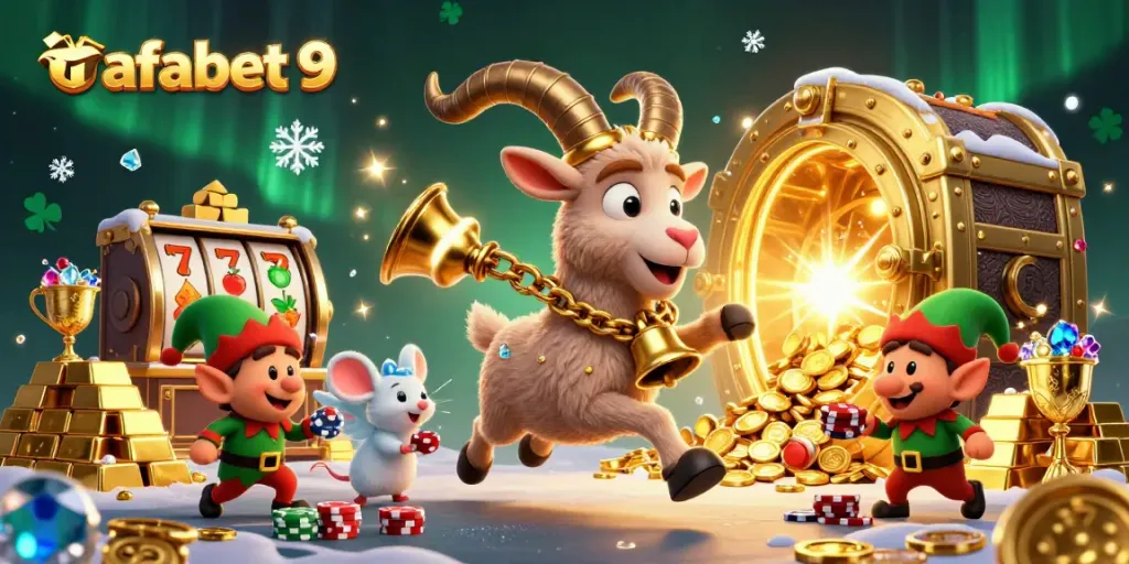 Enjoy winning spins at fafabet 9 with festive characters in a lively casino scene.
