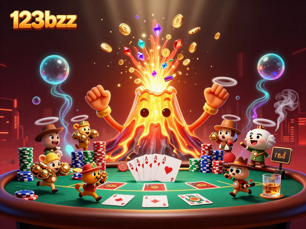 Experience thrilling gameplay with 123bzz as golden treasures erupt in a vibrant casino scene.