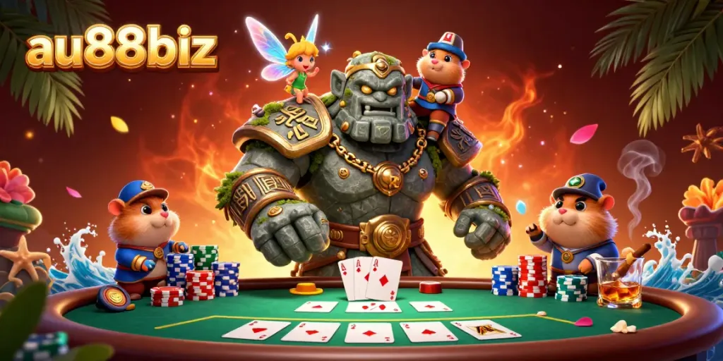 Experience thrilling moments at au88biz with our vibrant poker scene illustration.