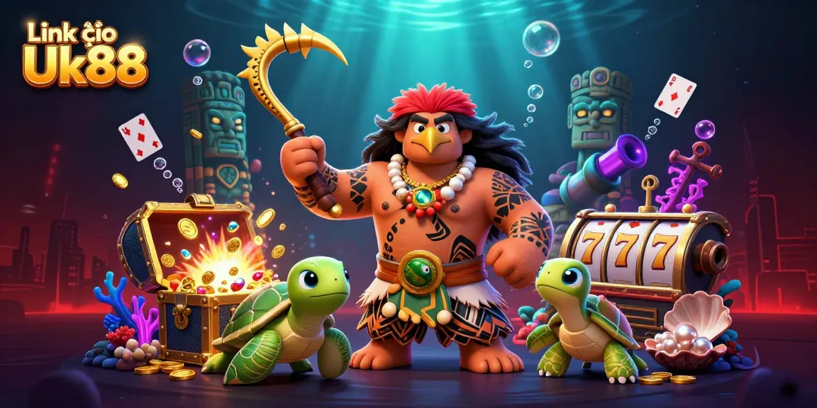 Engage with Link vào Uk88 and dive into thrilling gambling adventures in this vibrant 3D illustration.