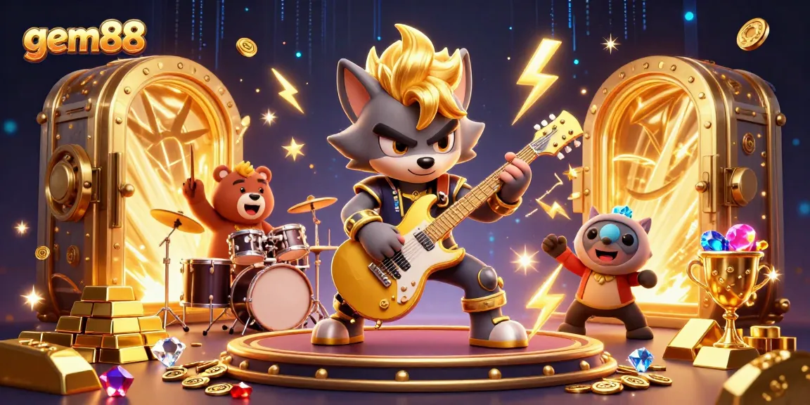Experience thrilling moments at gem88 with energetic gameplay featuring vibrant rock star characters and golden treasures.