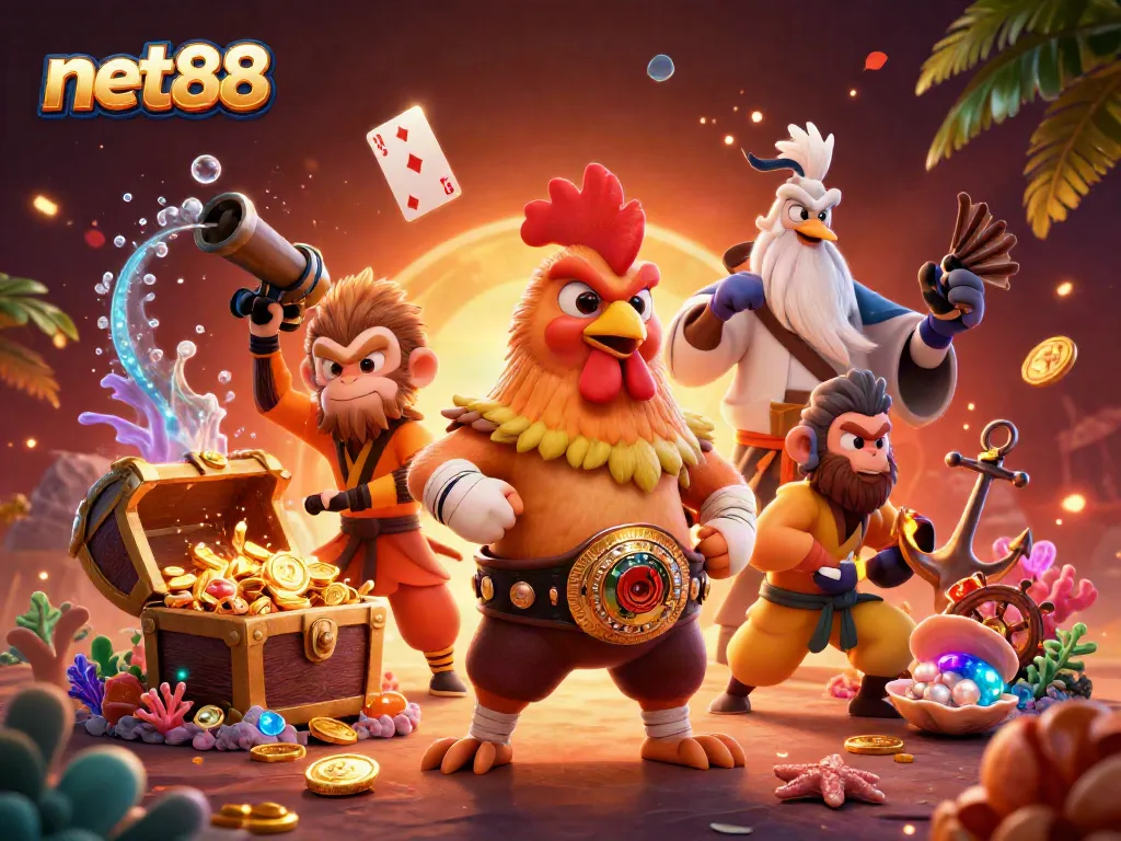 Experience exciting gameplay with net88, featuring vibrant 3D characters engaged in thrilling casino adventures.