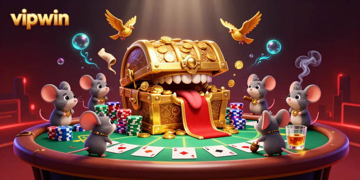 Engage in thrilling poker action at vipwin with a golden treasure chest and dynamic gameplay elements.