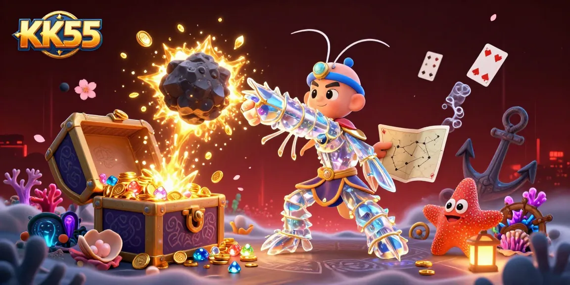 Engage with KK55's exciting gambling fantasy featuring vibrant creatures and treasures.