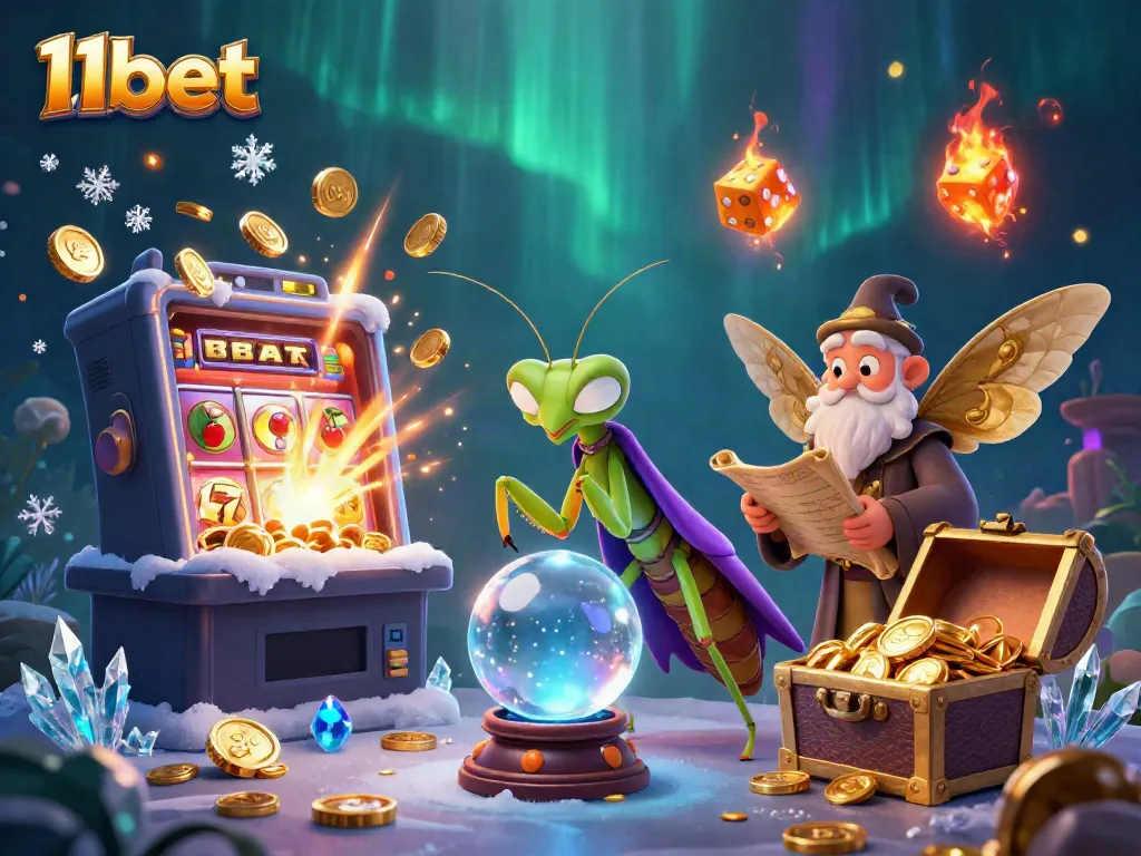 Winning big on 11bet with vibrant slot machine action and mystical fortune tellers.