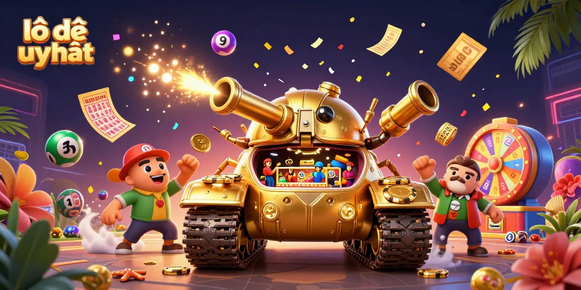 Engaging lô đề uy tín scene, showcasing vibrant lottery elements and a golden casino beetle tank.