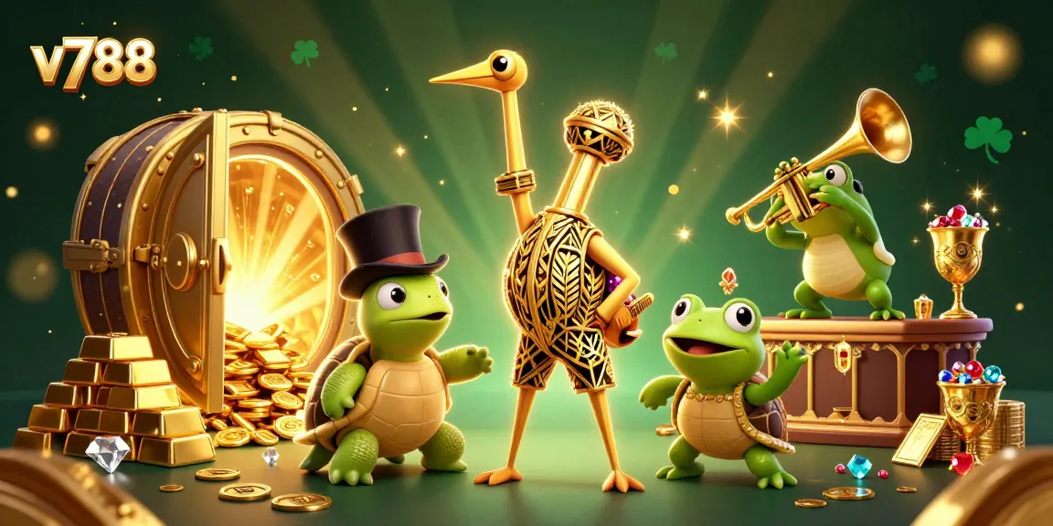 Experience the thrill of v788 with an extravagant casino scene filled with treasures and whimsical characters.