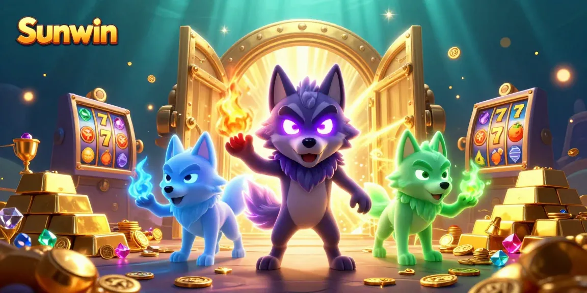 Experience thrilling wins at Sunwin's vibrant online casino filled with slot reels and treasure.