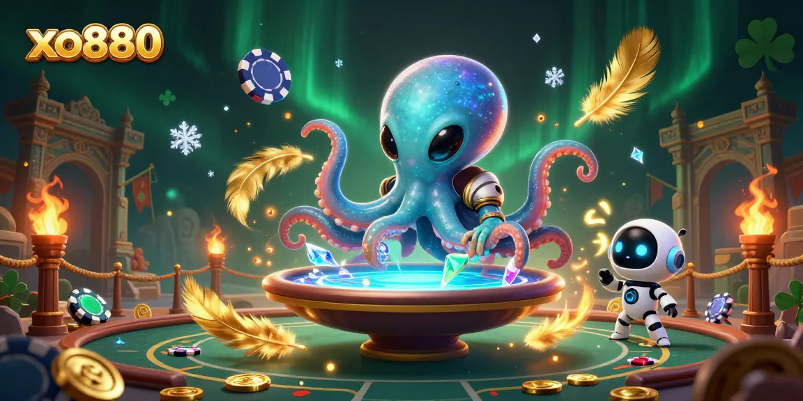 Experience thrills with xo880 at a vibrant poker scene featuring a magical alien octopus.