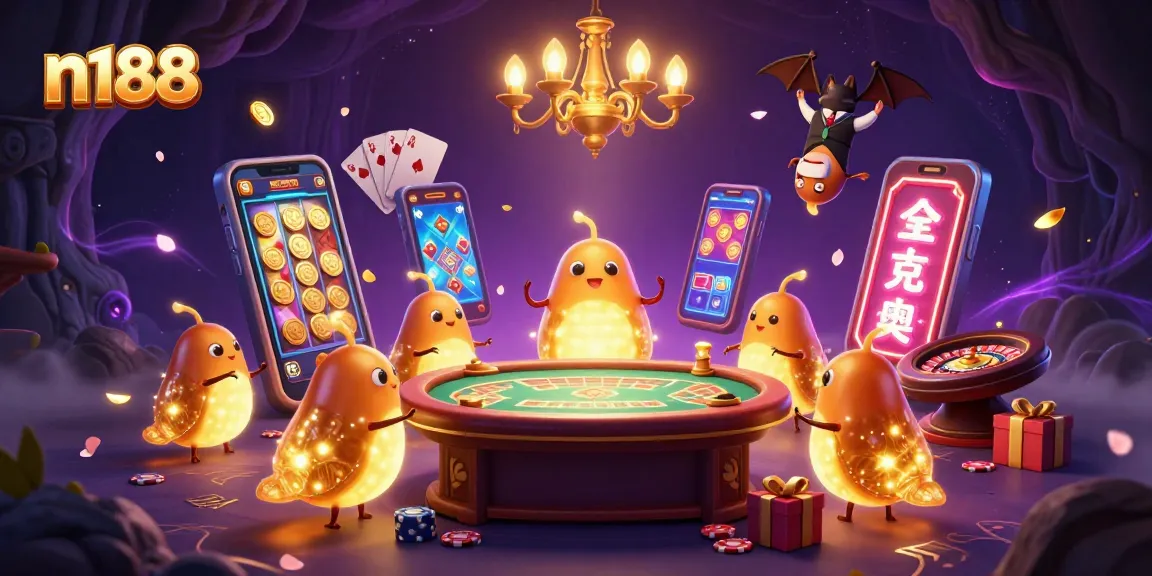 Play exciting games with n188's vibrant casino, illuminated by glowworms and a bat dealer.