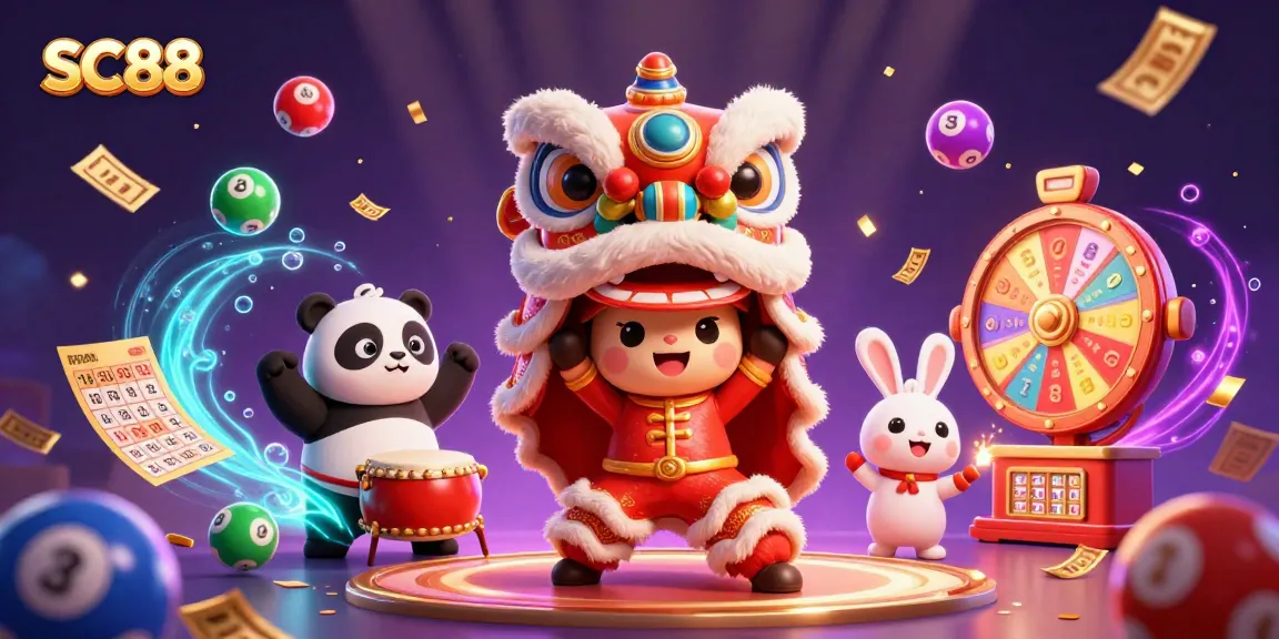 Celebrate with SC88 as animated characters entertain in a vibrant casino-themed illustration.