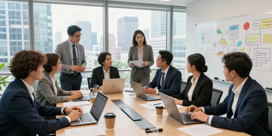 De bedrijvengids voor Nederland toont professionals in een moderne kantooromgeving die samenwerken aan ideeën en strategieën.