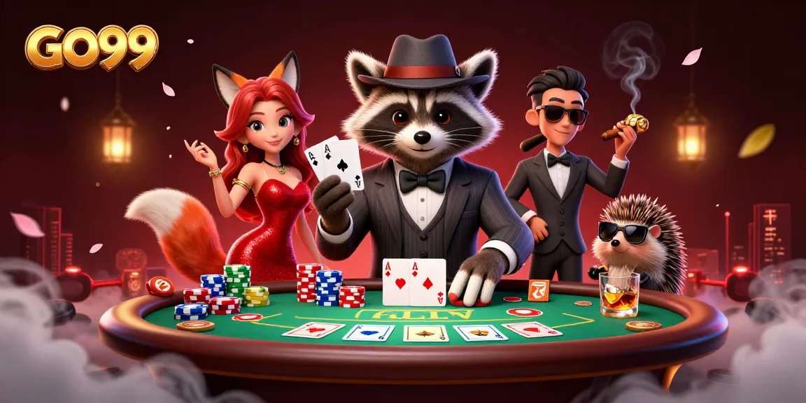 Experience GO99's dynamic gaming action with characters at a vibrant poker scene