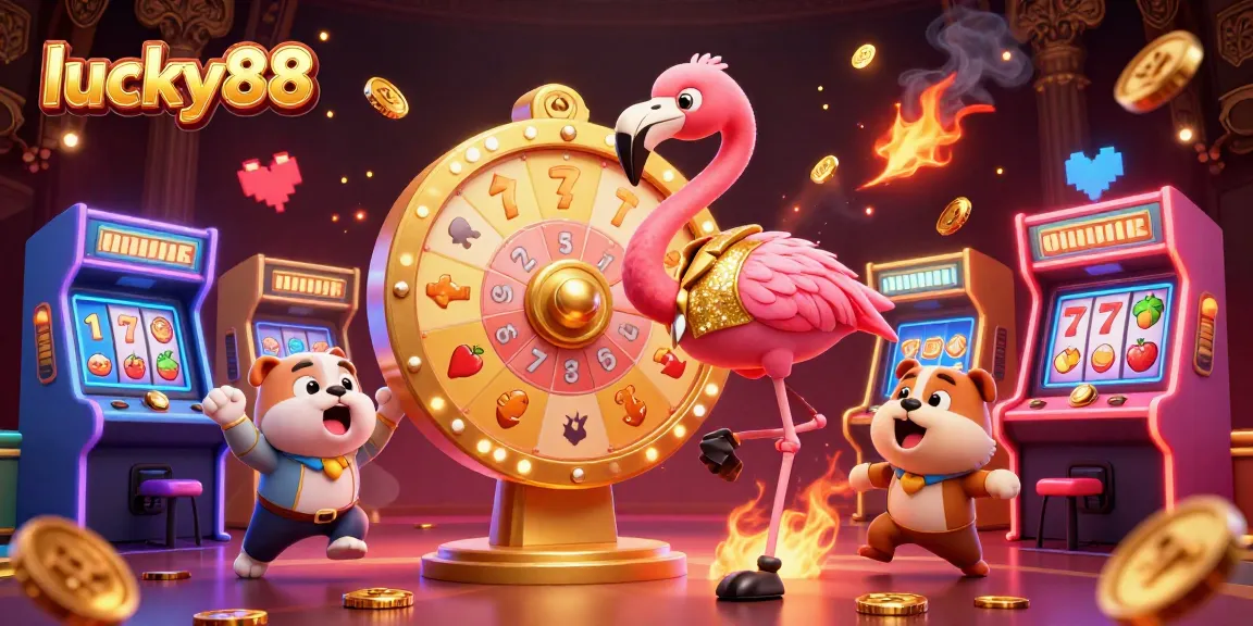 Spin the lucky88 prize wheel with vibrant 3D characters and casino elements for an exciting gaming experience.