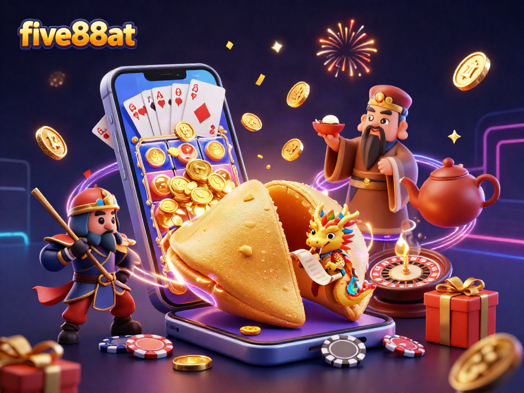 Engage with five88at's thrilling slot adventures featuring a massive golden fortune cookie!
