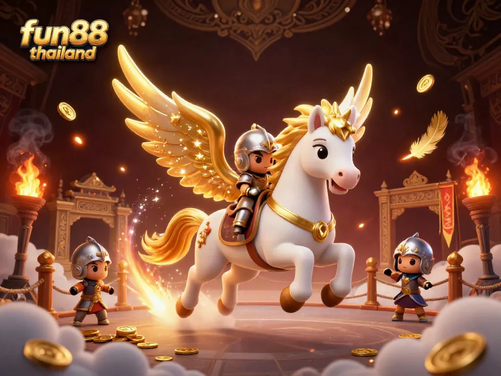 Experience the excitement of fun88 thailand with a magical gaming scene featuring a celestial horse and knight.