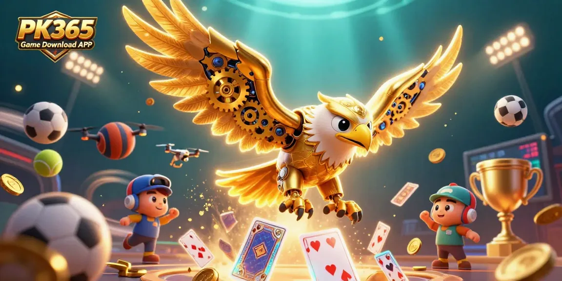Play and win with PK365 Game Download APK in this vibrant 3D casino illustration.