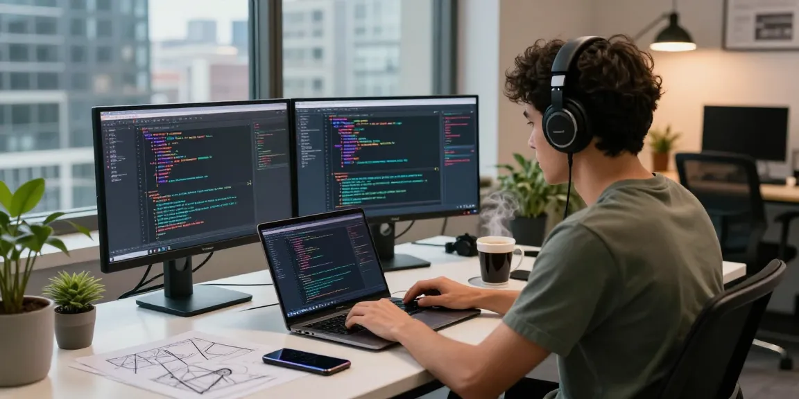 Developer immersed in coding at modern workspace with sc88 utilities.
