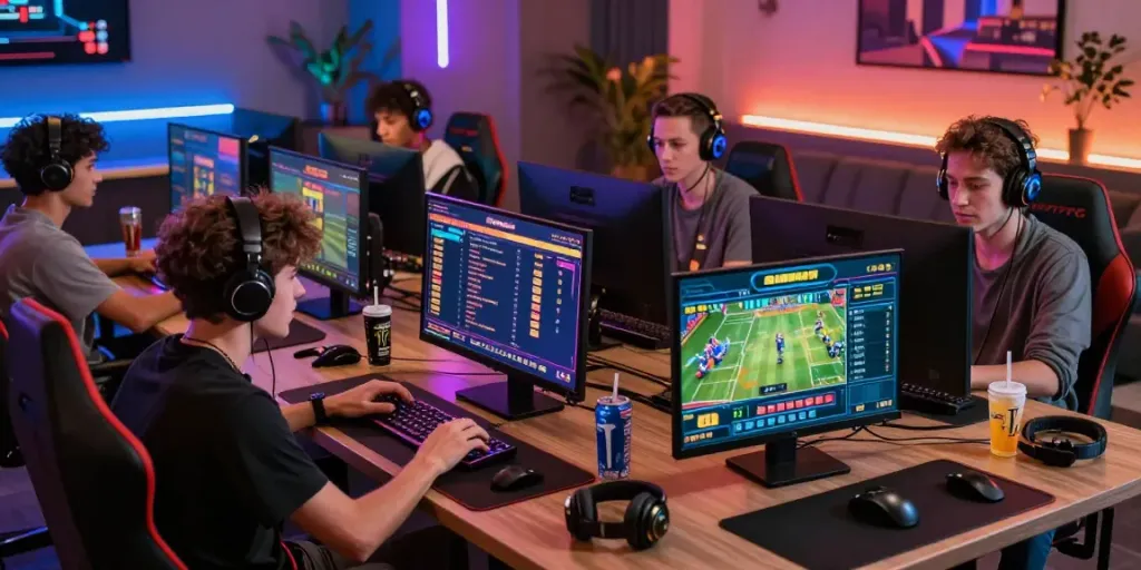 Engaged players at ku88 gaming platform enjoying slots and sports betting.