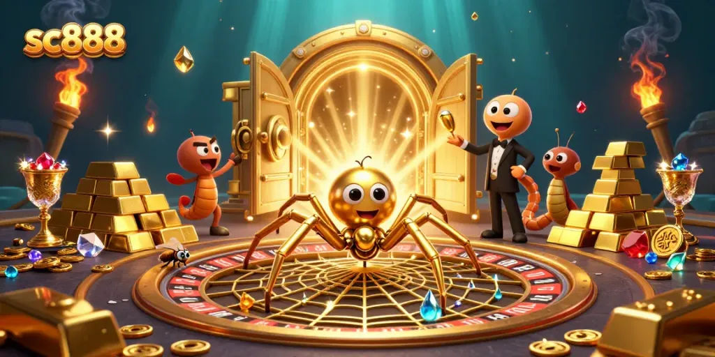 Experience thrilling bets at sc888 with a golden spider web roulette and vibrant treasures.