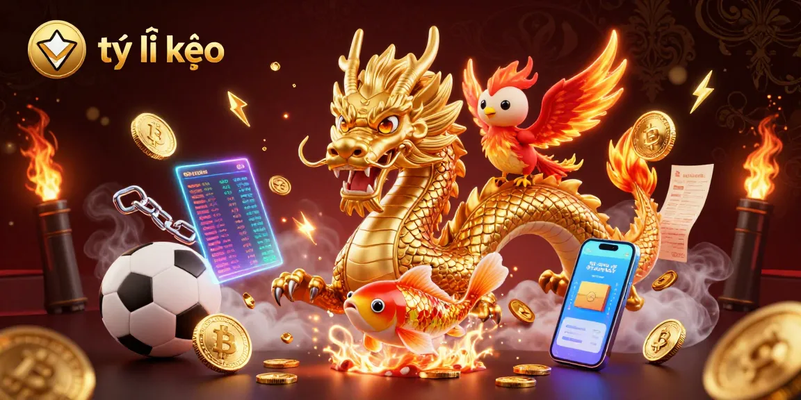 Engage with tỷ lệ kèo elements in this vibrant 3D scene showcasing dynamic sports betting activity and crypto motifs.