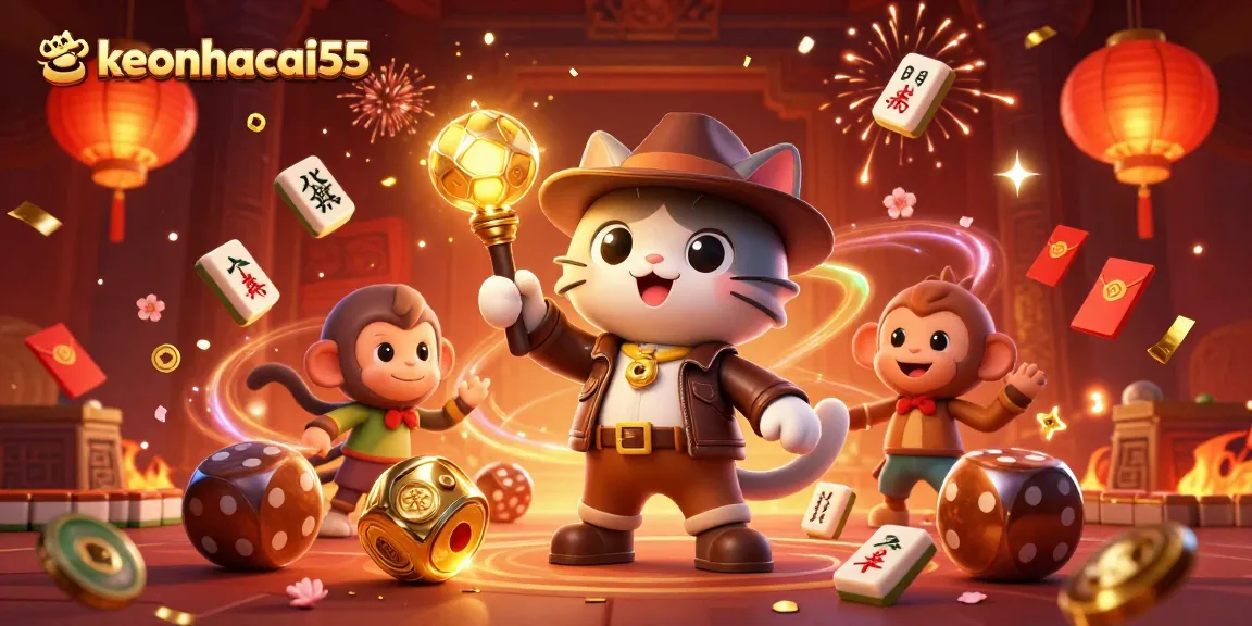 Engage with keonhacai55 in a vibrant casino adventure featuring dynamic characters and festive gaming elements.