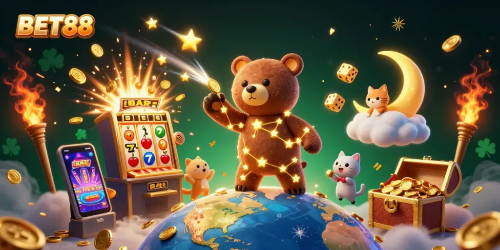 BET88 mang đến trải nghiệm cá cược sôi động với các biểu tượng may mắn và kho báu hấp dẫn.