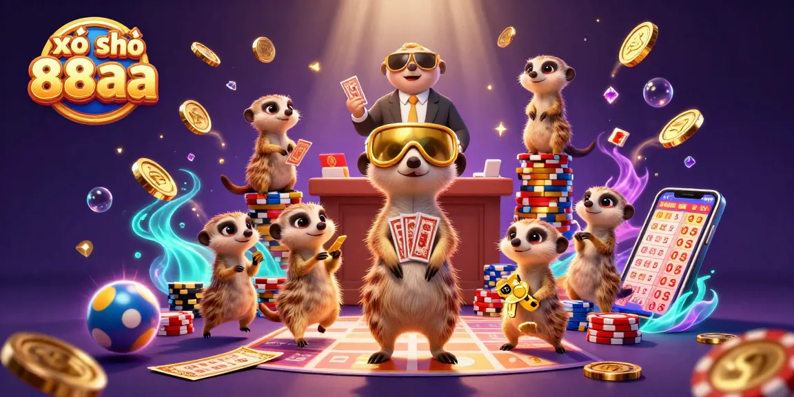 Experience the excitement of xổ số 88aa lottery with animated meerkats in a vibrant casino scene.