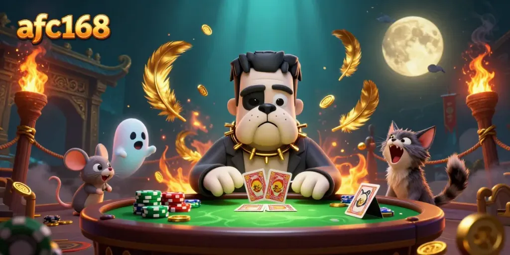 Engage with afc168's thrilling casino experience featuring a 3D bulldog dealer and ghost mouse action.