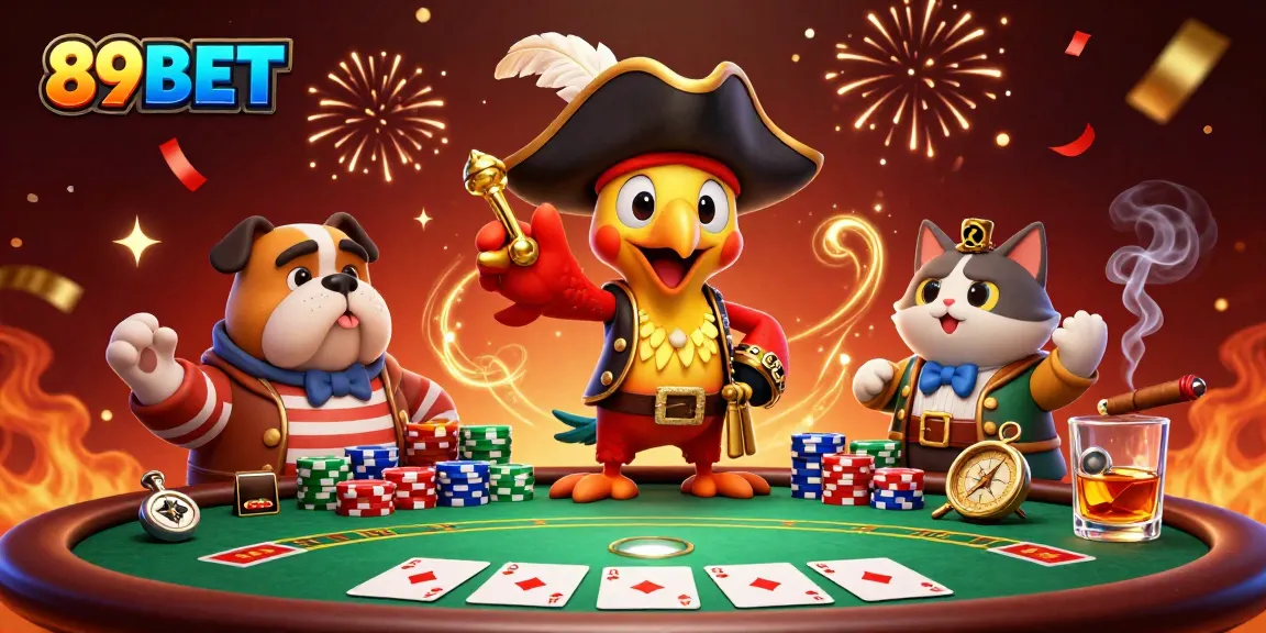 Join the excitement at 89BET with a lively poker scene featuring vibrant characters and rich gaming elements.