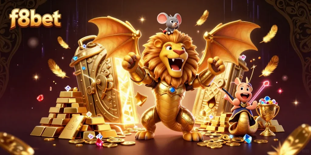 Play exciting games at f8bet with the golden chimera and mouse jockey amidst treasures.