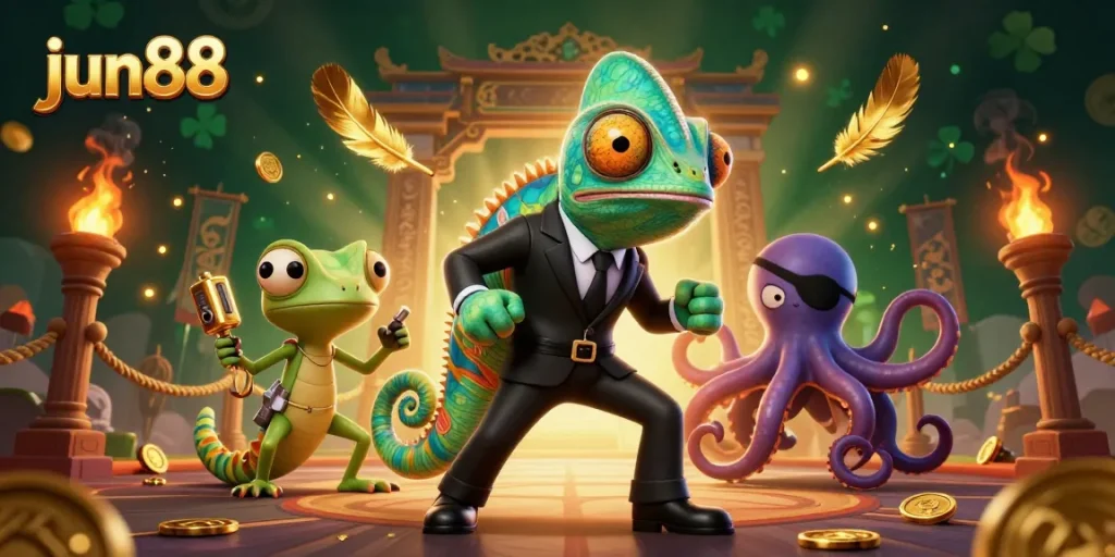 Experience thrilling gaming adventures at jun88 with colorful characters in an ultra-detailed casino environment.