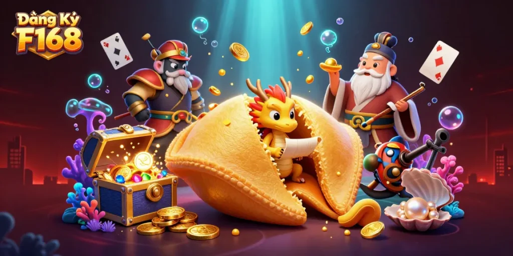 Engage in the exciting world of Đăng Ký F168 with dynamic characters celebrating casino fortunes.