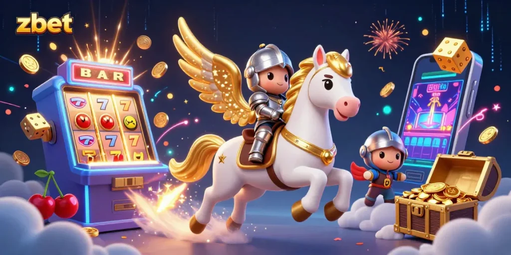 Experience thrilling gaming adventures at zbet with bonuses galore in a vibrant casino illustration.