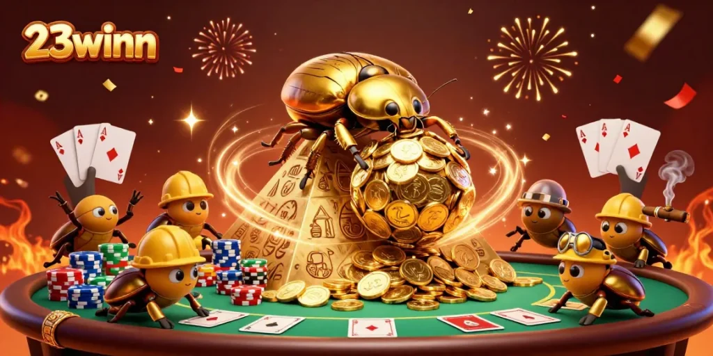 Experience a colorful casino scene with 23winn represented in a rich, playful 3D illustration.